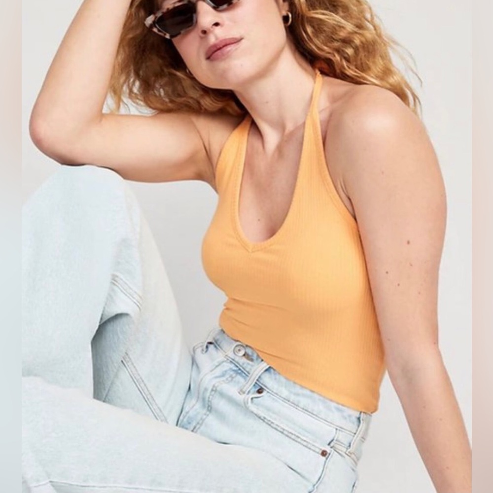 Old Navy Ribbed Halter Neck Top Orange NWT Size Small